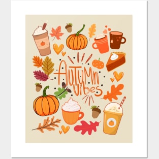 Autumn Vibes Fall Leaves Pumpkin Spice Season Posters and Art
